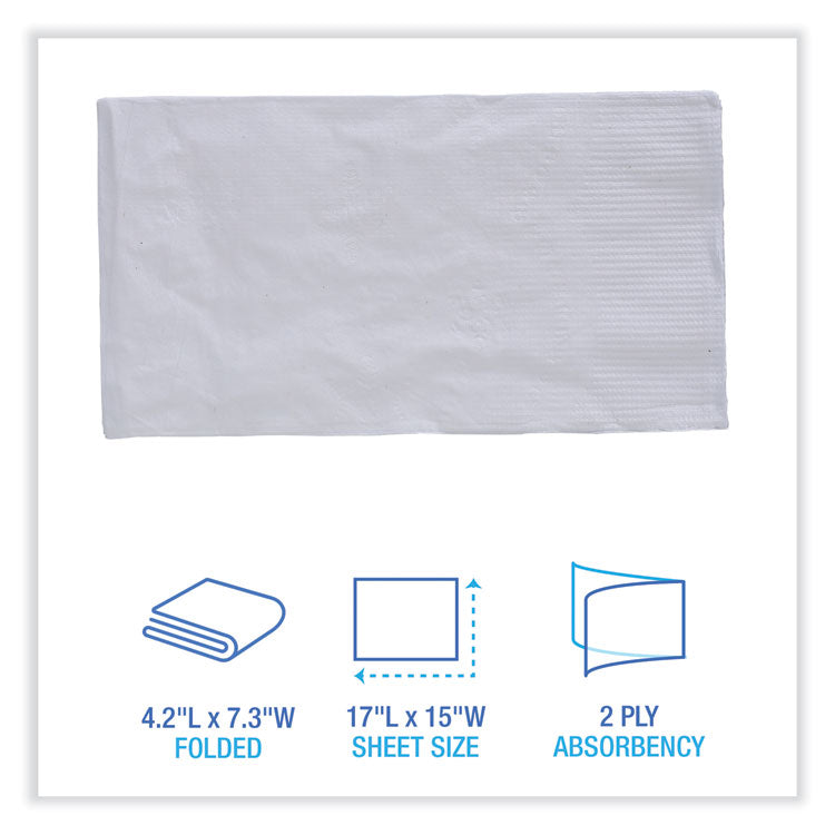 Dinner Napkin, 2-Ply, 17 x 15, White, 100/Pack, 30 Packs/Carton