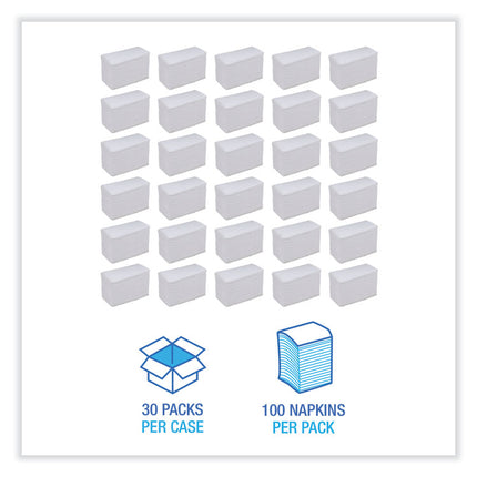 Dinner Napkin, 2-Ply, 17 x 15, White, 100/Pack, 30 Packs/Carton