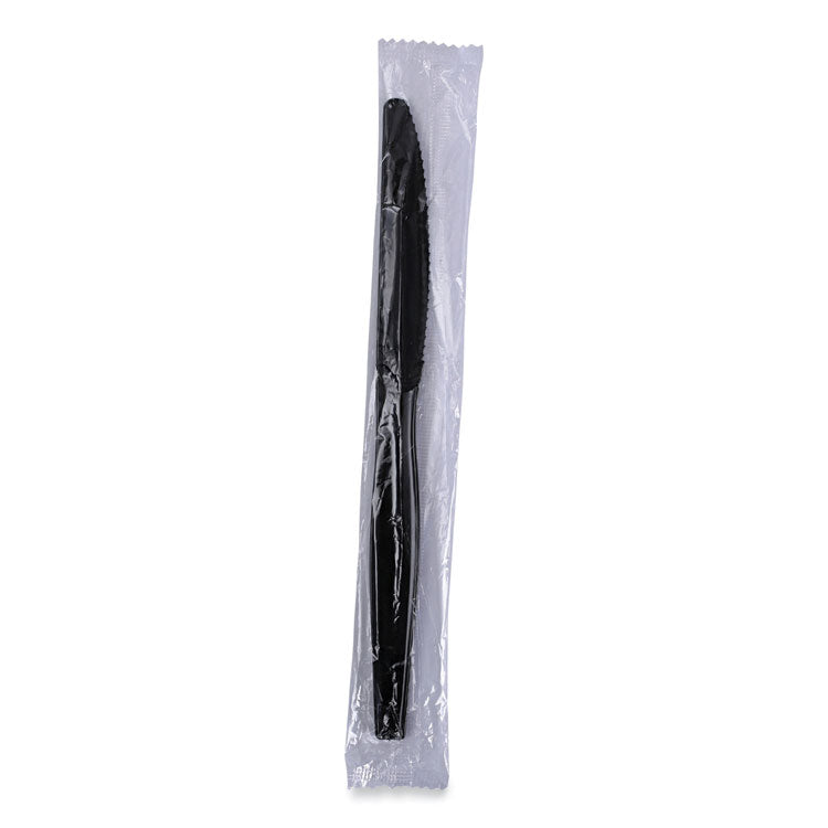 Heavyweight Wrapped Polystyrene Cutlery, Knife, Plastic, Black, 1,000/Carton