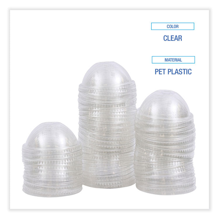 PET Cold Cup Dome Lids, Fits 14 oz to 24 oz Cold Cups, Plastic, Clear, 100/Sleeve, 10 Sleeves/Carton
