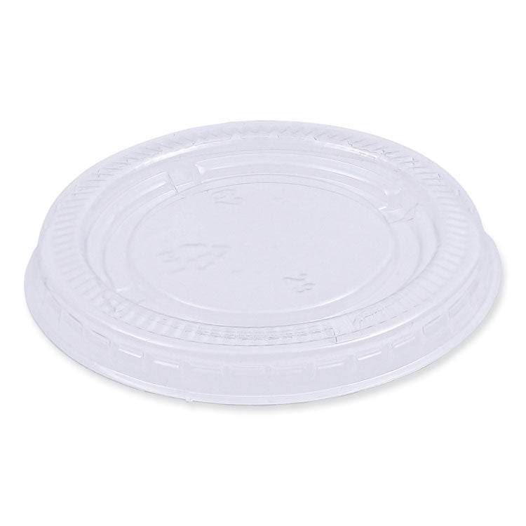 Souffle/Portion Cup Lids, Fits 1.5 oz and 2 oz Portion Cups, Plastic, Clear, 2,500/Carton
