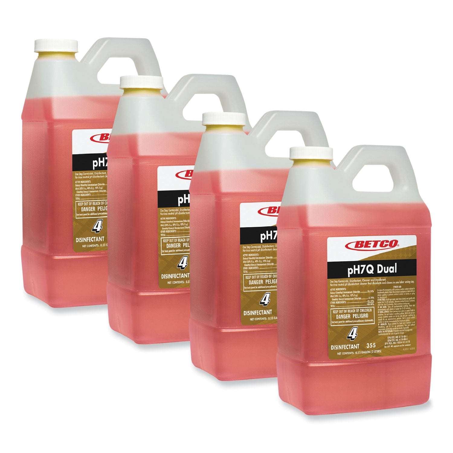 pH7Q Dual Neutral Disinfectant Cleaner, Lemon Scent, 67.6 oz Bottle, 4/Carton