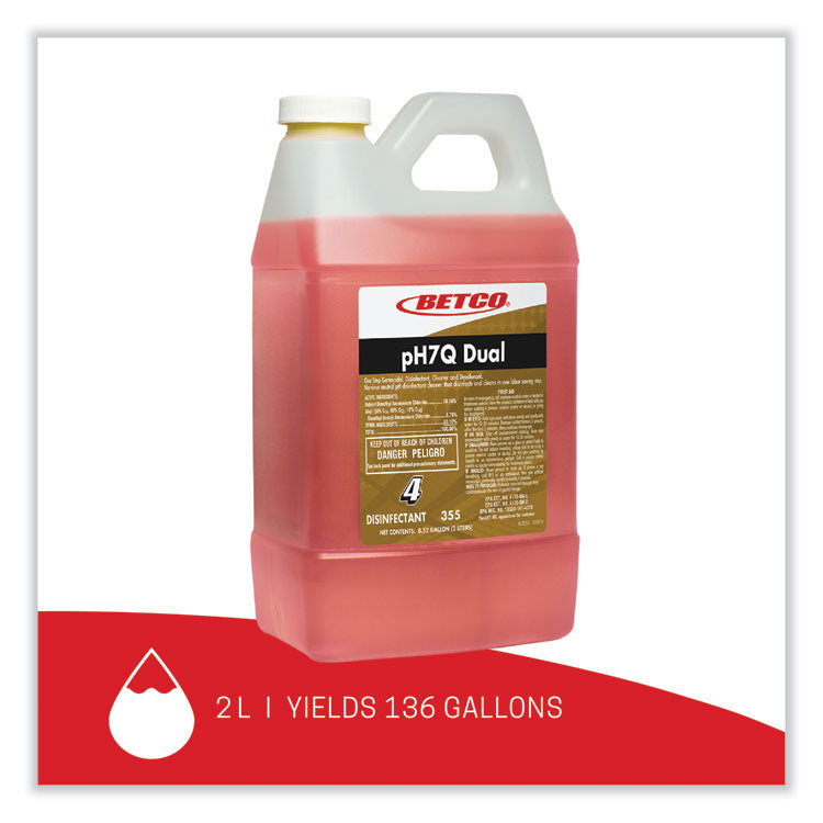 pH7Q Dual Neutral Disinfectant Cleaner, Lemon Scent, 67.6 oz Bottle, 4/Carton
