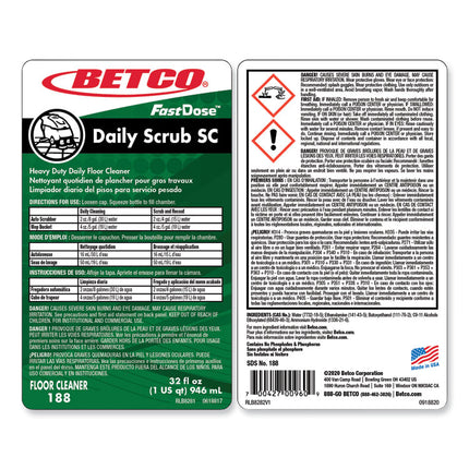 Daily Scrub SC Floor Cleaner, Characteristic Scent, 32 oz Bottle, 6/Carton