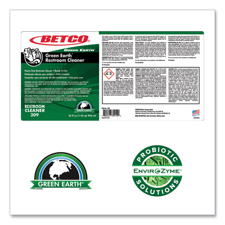 Green Earth RTU Restroom Cleaner, Fresh Mint Scent, 32 oz Bottle, 12/Carton