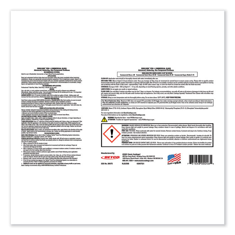 Emulsion Pro+ Floor Finish and Sealer, 1 gal Bottle, 4/Carton