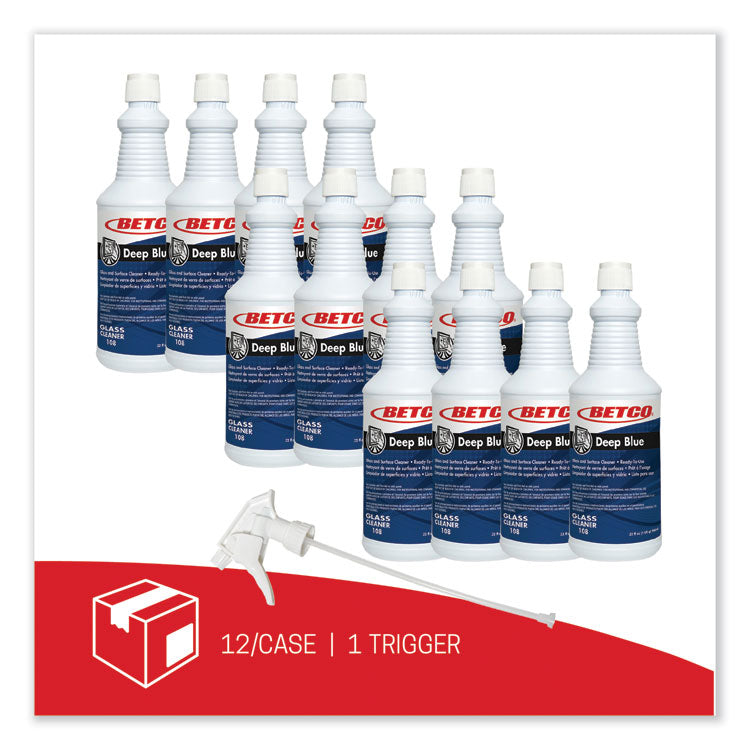 Deep Blue Glass and Surface Cleaner, Ammonia Scent, 32 oz Bottle, 12/Carton