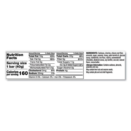 Plus Nutrition Boost Bar, Dk Chocolatecherrycashew/antioxidants, 1.4 Oz, 12/box