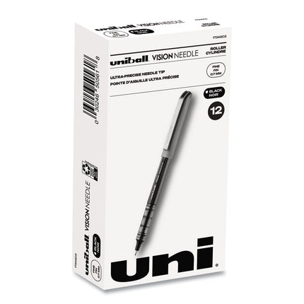 VISION Needle Rollerball Pen, Stick, Fine 0.7 mm, Black Ink, Gray/Clear/Black Barrel, Dozen