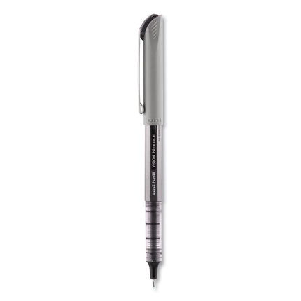 VISION Needle Rollerball Pen, Stick, Fine 0.7 mm, Black Ink, Gray/Clear/Black Barrel, Dozen