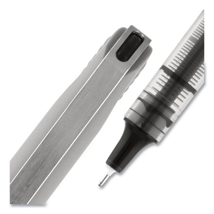 VISION Needle Rollerball Pen, Stick, Fine 0.7 mm, Black Ink, Gray/Clear/Black Barrel, Dozen