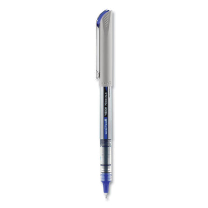 VISION Needle Rollerball Pen, Stick, Fine 0.7 mm, Blue Ink, Gray/Clear/Blue Barrel, Dozen