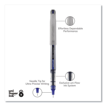 VISION Needle Rollerball Pen, Stick, Fine 0.7 mm, Blue Ink, Gray/Clear/Blue Barrel, Dozen