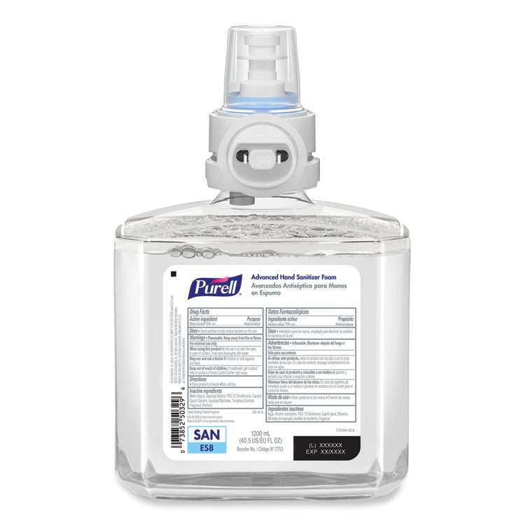 Advanced Hand Sanitizer Foam, For ES8 Dispensers, 1,200 mL, Clean Scent, 2/Carton