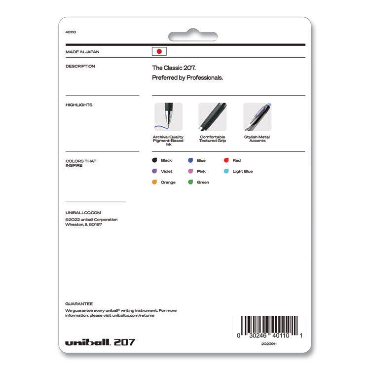 Signo 207 Gel Pen, Retractable, Medium 0.7 mm, Assorted Ink and Barrel Colors, 8/Pack