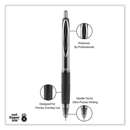 Signo 207 Needle Point Gel Pen, Retractable, Medium 0.7 mm, Black Ink, Clear/Black Barrel, Dozen
