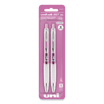 Signo 207 Breast Cancer Awareness Gel Pen, Retractable, Medium 0.7 mm, Black Ink, Translucent Pink/White Barrel, 2/Pack