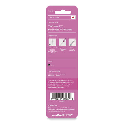 Signo 207 Breast Cancer Awareness Gel Pen, Retractable, Medium 0.7 mm, Black Ink, Translucent Pink/White Barrel, 2/Pack