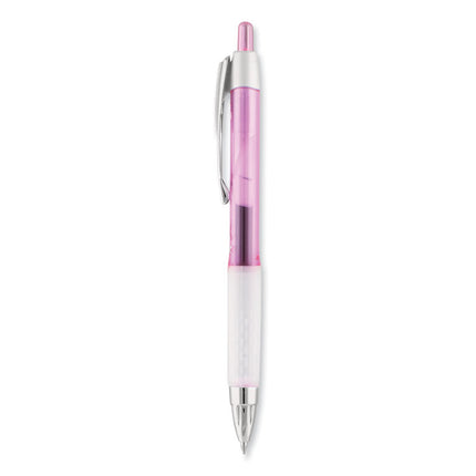 Signo 207 Breast Cancer Awareness Gel Pen, Retractable, Medium 0.7 mm, Black Ink, Translucent Pink/White Barrel, 2/Pack