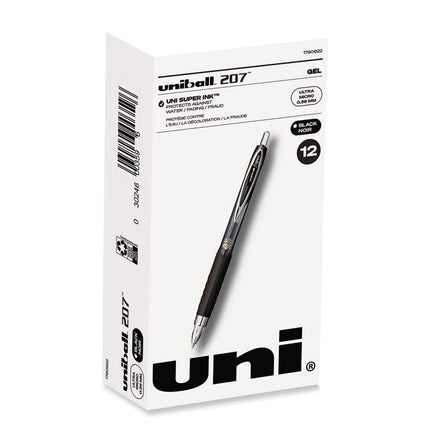 207 Ultra Micro Gel Pen, Retractable, Ultra-Micro 0.38 mm, Black Ink, Clear/Black Barrel
