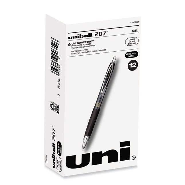 207 Ultra Micro Gel Pen, Retractable, Ultra-Micro 0.38 mm, Black Ink, Clear/Black Barrel