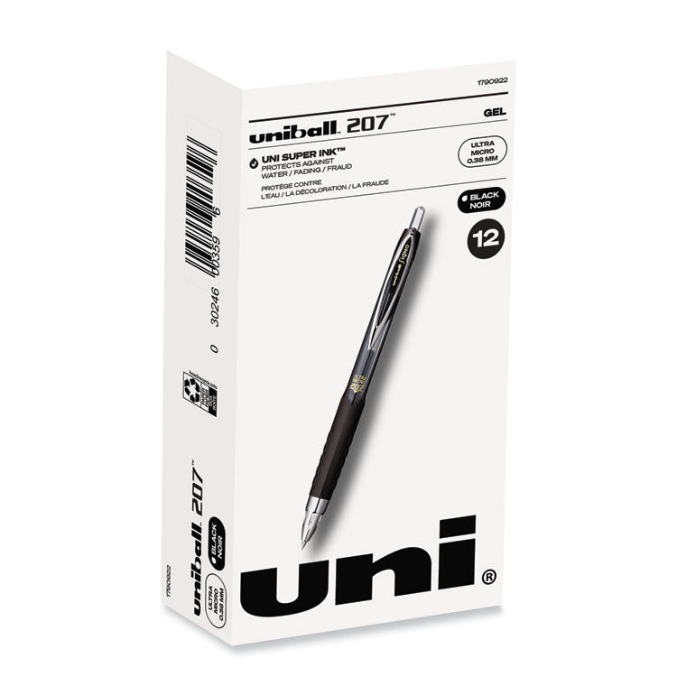 207 Ultra Micro Gel Pen, Retractable, Ultra-Micro 0.38 mm, Black Ink, Clear/Black Barrel