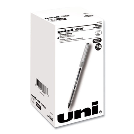 VISION Rollerball Pen, Stick, Fine 0.7 mm, Black Ink, Silver/Black/Clear Barrel, 36/Pack