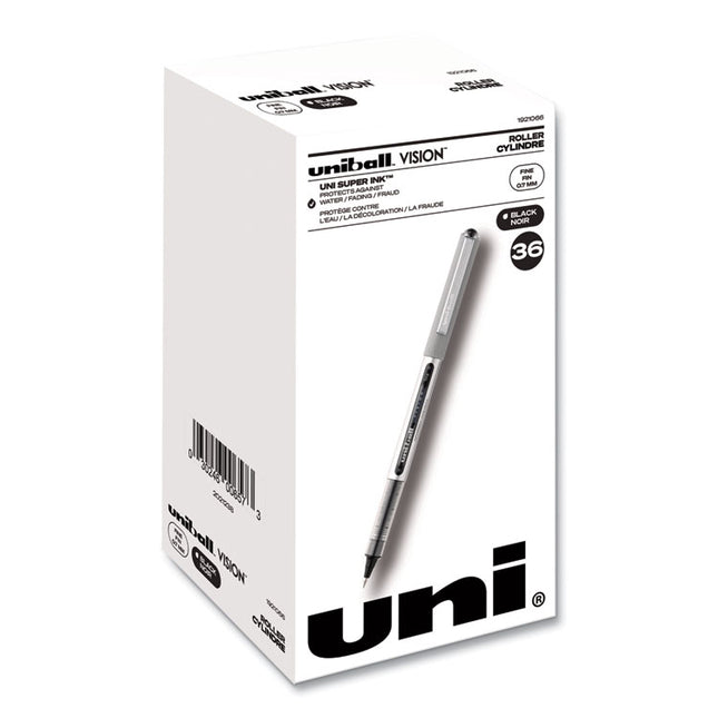 VISION Rollerball Pen, Stick, Fine 0.7 mm, Black Ink, Silver/Black/Clear Barrel, 36/Pack