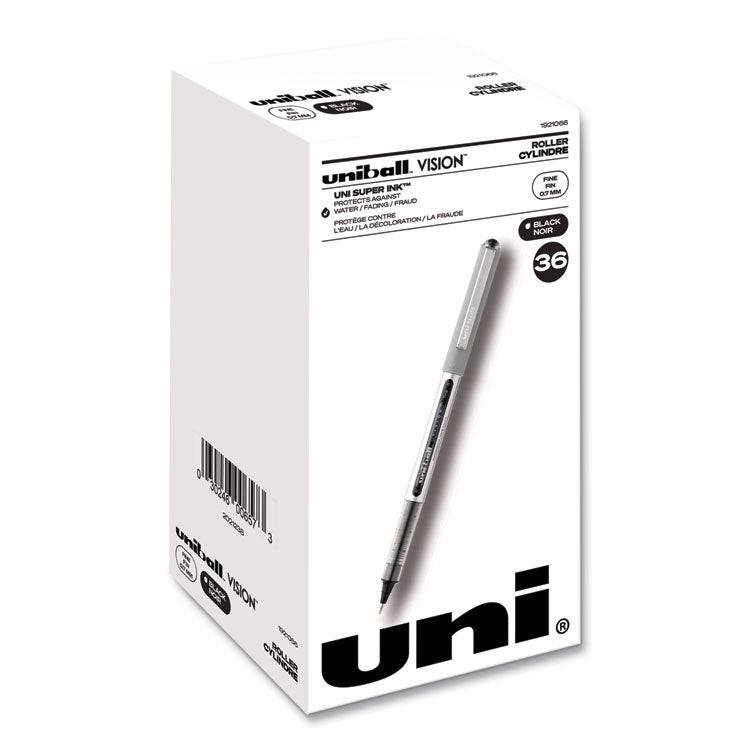 VISION Rollerball Pen, Stick, Fine 0.7 mm, Black Ink, Silver/Black/Clear Barrel, 36/Pack