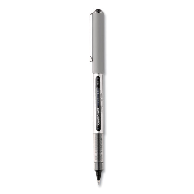 VISION Rollerball Pen, Stick, Fine 0.7 mm, Black Ink, Silver/Black/Clear Barrel, 36/Pack