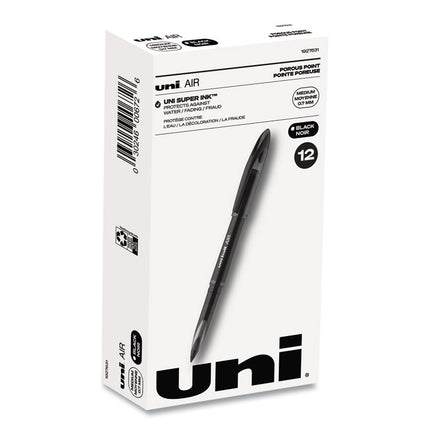 AIR Porous Rollerball Pen, Stick, Medium 0.7 mm, Black Ink, Black Barrel, Dozen