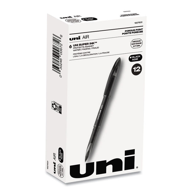 AIR Porous Rollerball Pen, Stick, Medium 0.7 mm, Black Ink, Black Barrel, Dozen