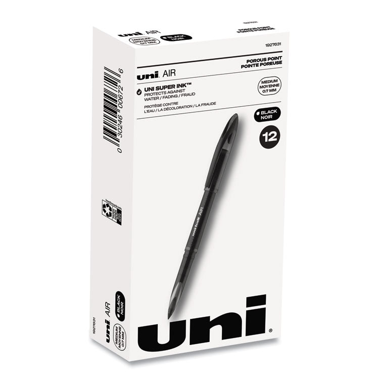 AIR Porous Rollerball Pen, Stick, Medium 0.7 mm, Black Ink, Black Barrel, Dozen