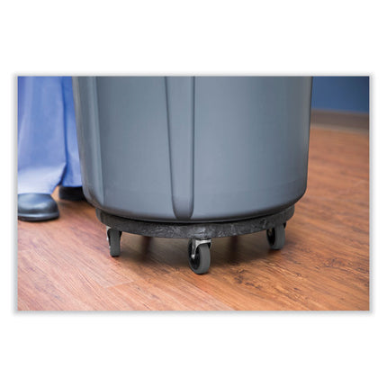 Brute Round Twist On/Off Dolly, 250 lb Capacity, 18" dia x 6.63"h, Fits 20 to 55 Gallon BRUTE Containers, Black