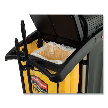 High-Security Healthcare Cleaning Cart, Metal, 4 Shelves, 1 Bin, 22" x 48.25" x 53.5", Black