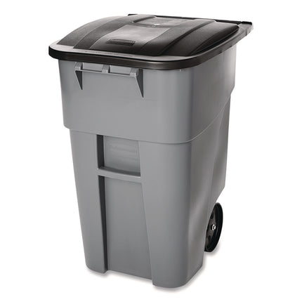 Square Brute Rollout Container, 50 gal, Molded Plastic, Gray