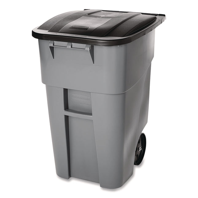 Square Brute Rollout Container, 50 gal, Molded Plastic, Gray