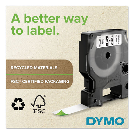 D1 High-Performance Polyester Removable Label Tape, 0.5" X 23 Ft, Black On White