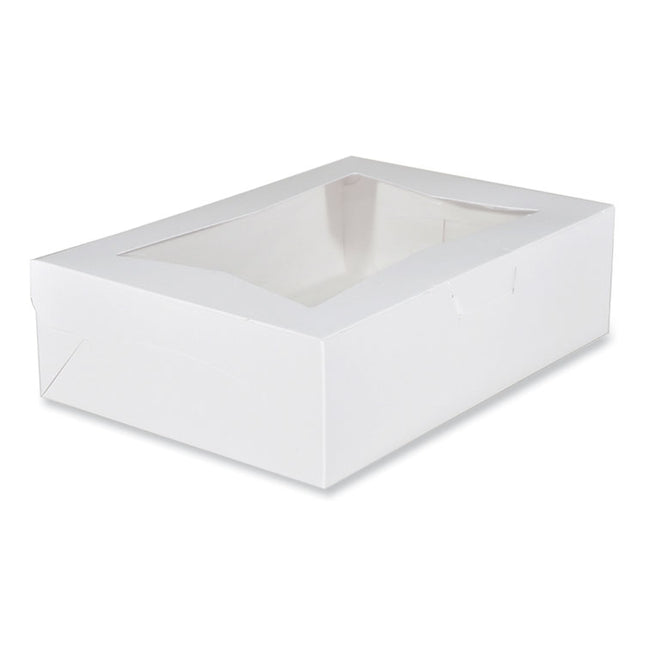 White Window Bakery Boxes with Tuck-in Lid, 10 x 14 x 4, White, Paper, 100/Carton