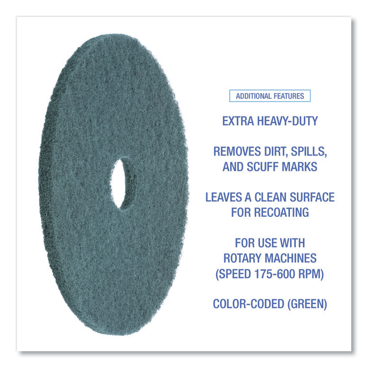 Heavy-Duty Scrubbing Floor Pads, 18" Diameter, Green, 5/carton