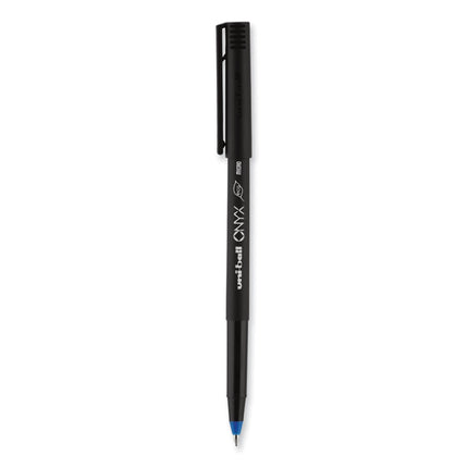 ONYX Rollerball Pen, Stick, Extra-Fine 0.5 mm, Blue Ink, Black/Blue Barrel, Dozen