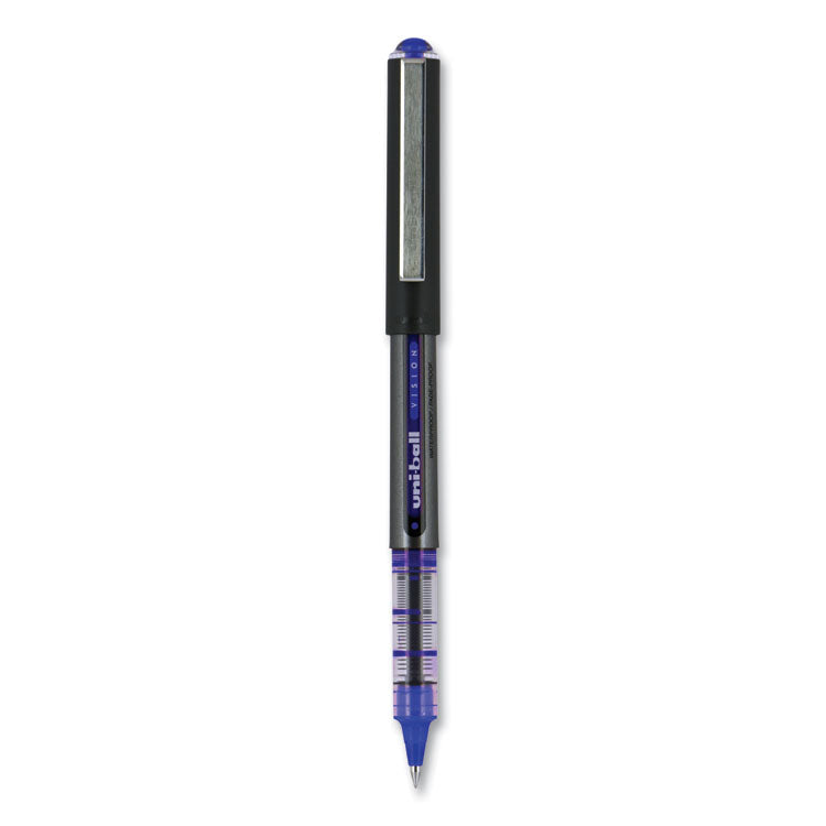 VISION Rollerball Pen, Stick, Extra-Fine 0.5 mm, Blue Ink, Gray/Blue/Clear Barrel, Dozen