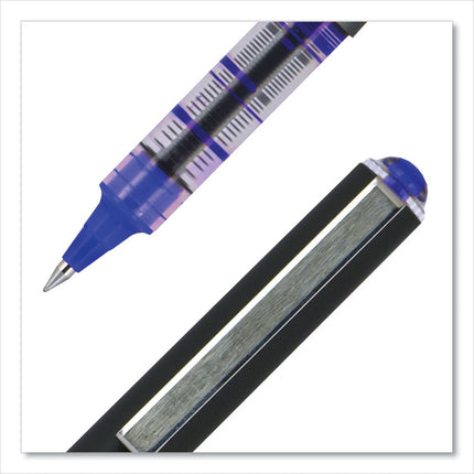 VISION Rollerball Pen, Stick, Extra-Fine 0.5 mm, Blue Ink, Gray/Blue/Clear Barrel, Dozen