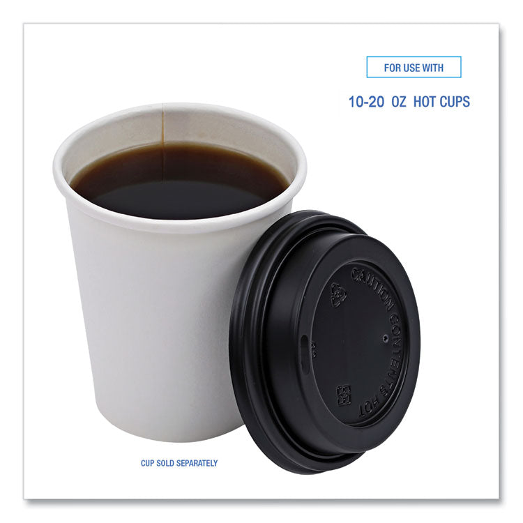 Hot Cup Lids, Fits 10 oz to 20 oz Hot Cups, Plastic, Black, 1,000/Carton