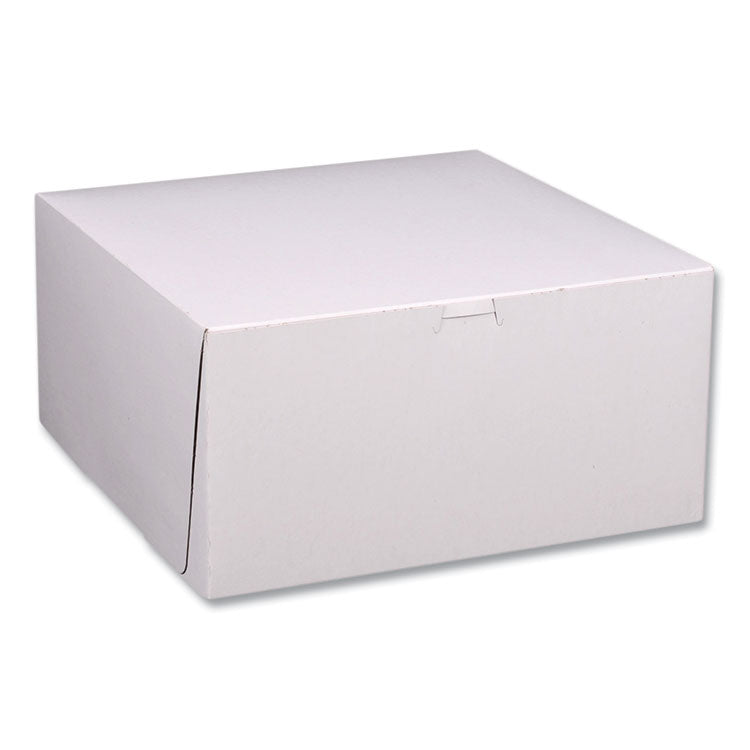 White One-Piece Non-Window Bakery Boxes, Standard, 12 x 12 x 6, White/Brown, Paper, 50/Bundle