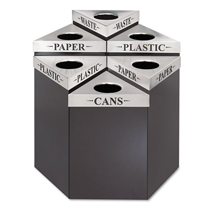 Trifecta Waste Receptacle, 38" High Base, 21 gal, Steel, Black