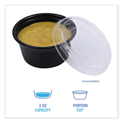 Souffle/Portion Cups, 2 oz, Plastic, Black, 125/Sleeve, 20 Sleeves/Carton