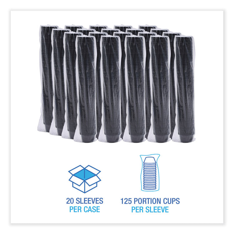 Souffle/Portion Cups, 2 oz, Plastic, Black, 125/Sleeve, 20 Sleeves/Carton