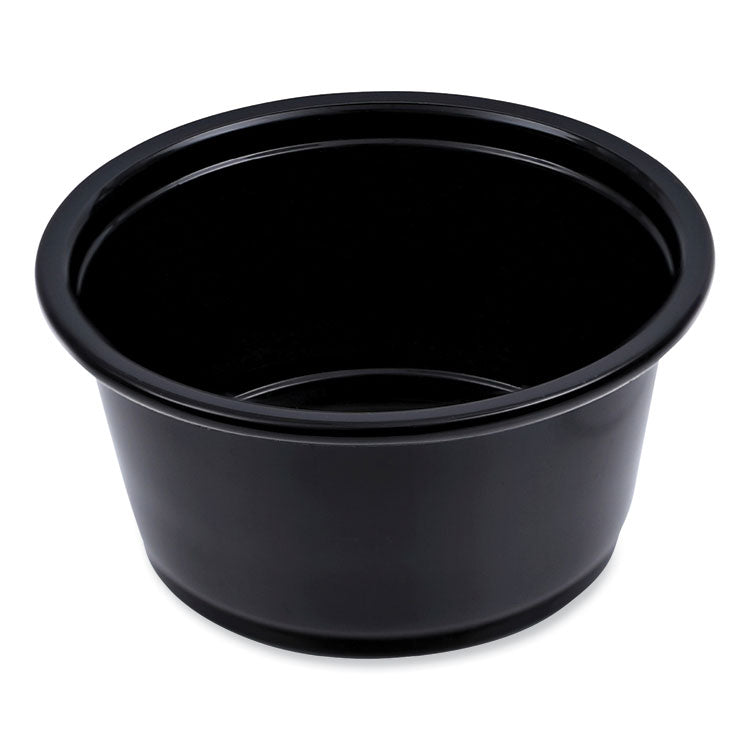 Souffle/Portion Cups, 2 oz, Plastic, Black, 125/Sleeve, 20 Sleeves/Carton
