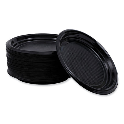 Hi-Impact Plastic Dinnerware, Plate, 9" Dia, Black, 500/carton